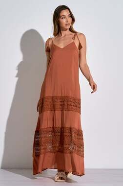 Elan Terracotta Lace Detail Maxi Dress XS NWT